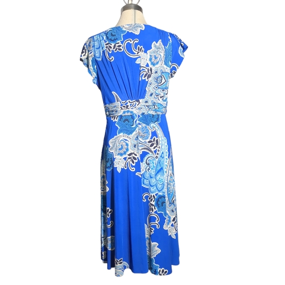 Evan Picone Blue Print Flare Dress Size 10 - Picture 5 of 16